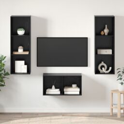 Berkfield Home TV Cabinet Set Black oak 37 x 37 x 107 cm Engineered wood - thumbnail 1
