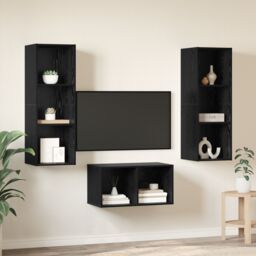 Berkfield Home TV Cabinet Set Black oak 37 x 37 x 107 cm Engineered wood - thumbnail 4