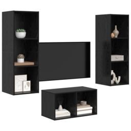 Berkfield Home TV Cabinet Set Black oak 37 x 37 x 107 cm Engineered wood - thumbnail 3