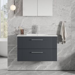 Balterley Wall Hung 2 Drawers Vanity Unit - Minimalist Basin 800mm, Dark Grey - thumbnail 2
