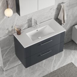 Balterley Wall Hung 2 Drawers Vanity Unit - Minimalist Basin 800mm, Dark Grey - thumbnail 3