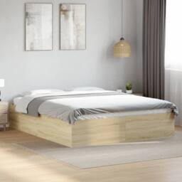Berkfield Home Modern Bed Frame without Mattress Sonoma Oak 150x200 cm King Size in Light Tan - thumbnail 2