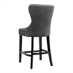 Living and Home Velvet Upholstered Button Dining Chair Tufted Nailhead with Rubber Wooden Legs Bar Stools for Kitchen Counter in Dark Grey - thumbnail 6
