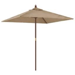 Berkfield Home Garden Parasol with Wooden Pole Taupe 198x198x231 cm in Beige - Size: 198 x 198 x 231 cm - thumbnail 2