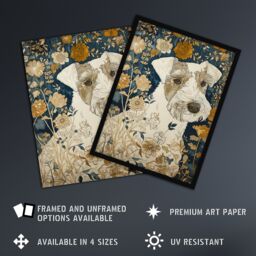 Artery8 Dog Wildflowers Painting Blue Ochre Animal Lover Framed Art Print in Green - Size: A4 - thumbnail 2