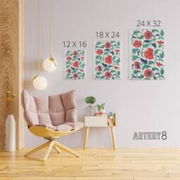 "Artery8 Owen Jones Elegant Red Flower Filigree Pattern Canvas Wall Art Print - Size: W12"" x H16""" - thumbnail 4