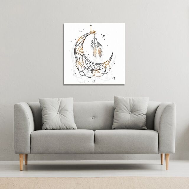 Benjamin Tate Design Dream Catcher with Crescent Moon (Canvas Print) / 101 x 101 x 4cm in Natural - Size: 101 x 101 x 4 cm - image 1