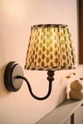 ValueLights Binky Pair of Rechargeable Black Wall Lights & Floral Pleated Shades in Pale Green - thumbnail 3