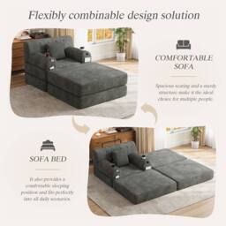 Direct Wicker Cord Convertible Sleeper Chair with Ottoman, Cup Holders & Side Pocket in Dark Grey - Size: 1 Seater - thumbnail 4