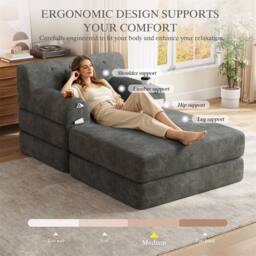 Direct Wicker Cord Convertible Sleeper Chair with Ottoman, Cup Holders & Side Pocket in Dark Grey - Size: 1 Seater - thumbnail 5