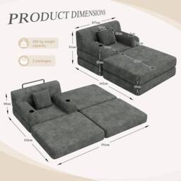 Direct Wicker Cord Convertible Sleeper Chair with Ottoman, Cup Holders & Side Pocket in Dark Grey - Size: 1 Seater - thumbnail 7