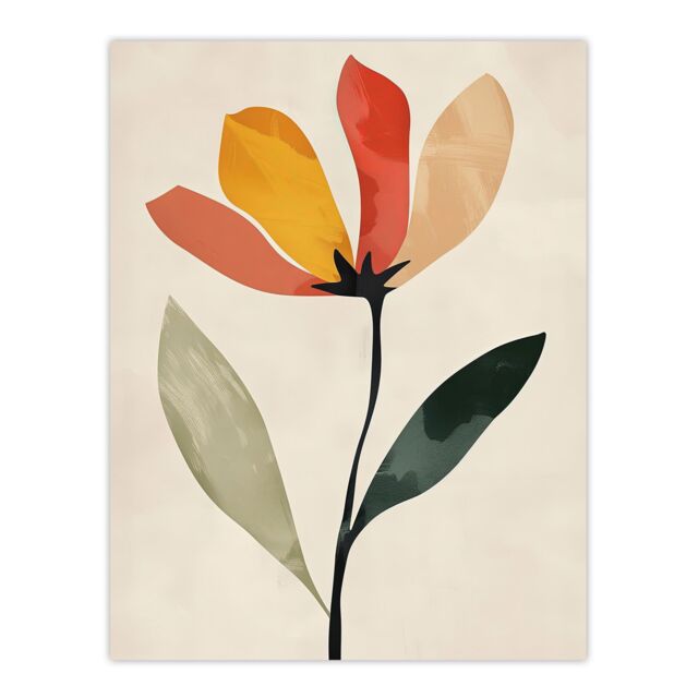 "Artery8 Wall Art Print Single Flower Simple Abstract Bright Painting Poster in Beige - Size: W24"" x H32""" - image 1