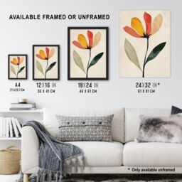 "Artery8 Wall Art Print Single Flower Simple Abstract Bright Painting Poster in Beige - Size: W24"" x H32""" - thumbnail 3
