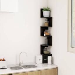 Berkfield Home Wall Corner Shelf Black 20x20x127.5 cm Engineered Wood - thumbnail 6