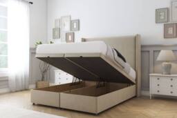 "Comfort Beds Madrid Coniston Ottoman Bed Base-54"" Wingback Headboard in Cream - Size: Small Single" - thumbnail 2