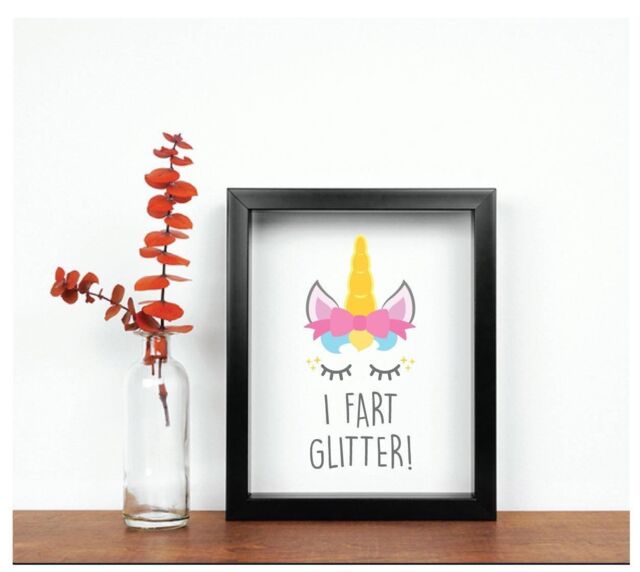 Unicorn I Fart Glitter Inspirational Quote in Frame
