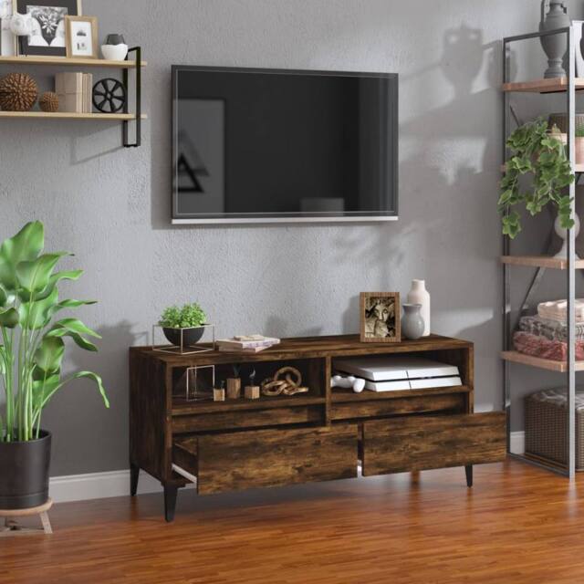 Berkfield Home TV Cabinet Smoked Oak 100x34.5x44.5 cm Engineered Wood in Brown - image 1