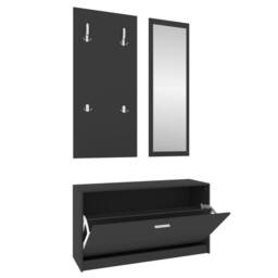 Berkfield Home 3-in-1 Shoe Cabinet Set Black Engineered Wood - thumbnail 1