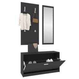 Berkfield Home 3-in-1 Shoe Cabinet Set Black Engineered Wood - thumbnail 4