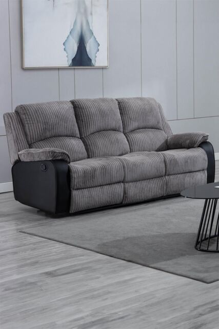 More4Homes Postana 3 Seater Manual High Back Jumbo Cord Fabric Recliner Sofa in Grey - image 1