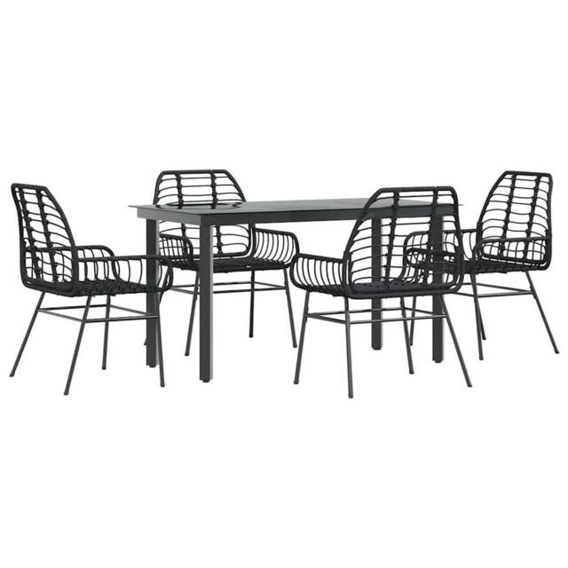 Berkfield Home 5 Piece Garden Dining Set Black Poly Rattan Glass - image 1