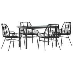 Berkfield Home 5 Piece Garden Dining Set Black Poly Rattan Glass - thumbnail 1