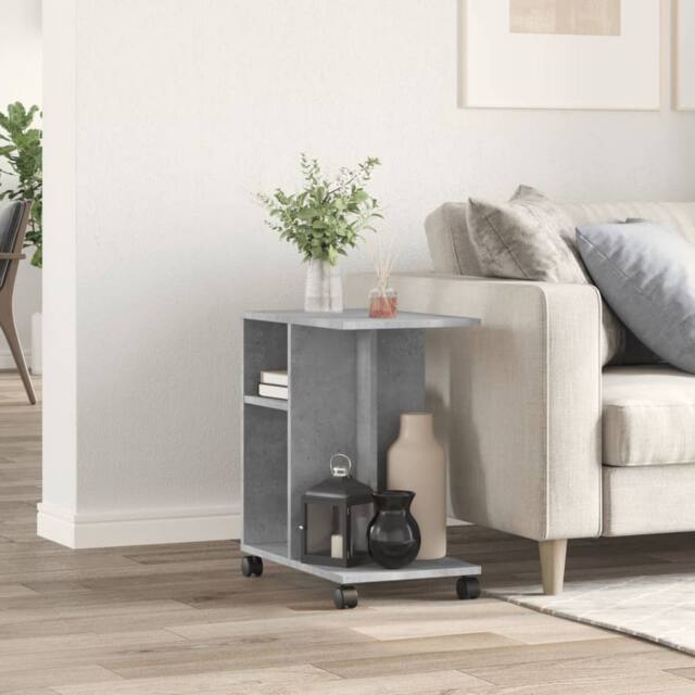 Berkfield Home Side Table with Wheels Concrete Grey 50x30x55 cm Engineered Wood - Size: 50 x 30 x 55 cm - image 1