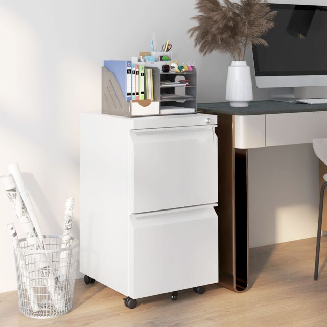 VINSETTO 2-Drawer Filing Cabinet w/ Adjustable Hanging Bar Lockable File Cabinet in White - image 1
