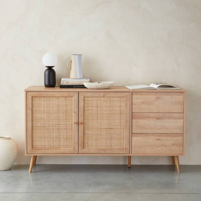 sweeek 150cm scandi-style wooden & cane effect sideboard in Beige - image 1