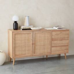 sweeek 150cm scandi-style wooden & cane effect sideboard in Beige - thumbnail 4