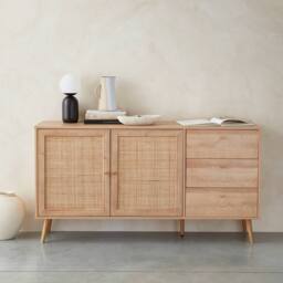 sweeek 150cm scandi-style wooden & cane effect sideboard in Beige - thumbnail 5