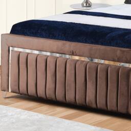 UK Bed Furniture Chrome Edge Gas Lift Storage Upholstered Bed With 48-inch Headboard in Brown - Size: Single - thumbnail 3