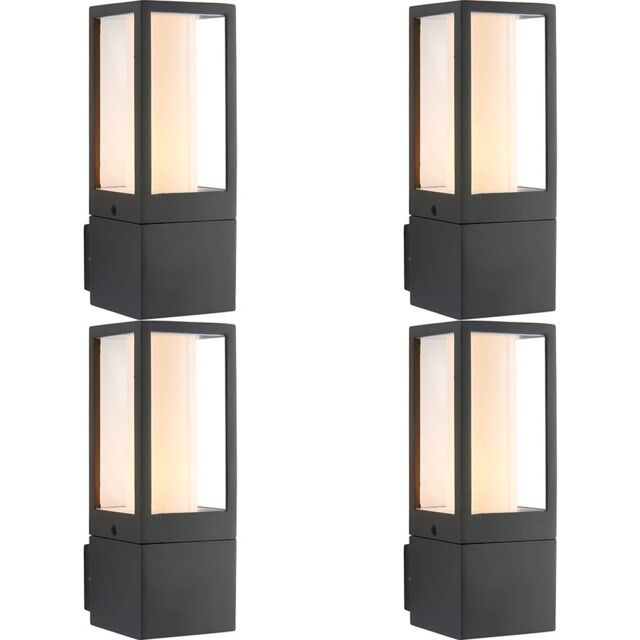 Loops 4 PACK Outdoor Box Lantern Wall Light - 7W LED GU10 - Textured Grey & Opal Pc - image 1