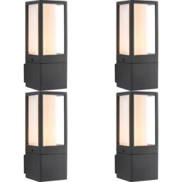 Loops 4 PACK Outdoor Box Lantern Wall Light - 7W LED GU10 - Textured Grey & Opal Pc - thumbnail 1
