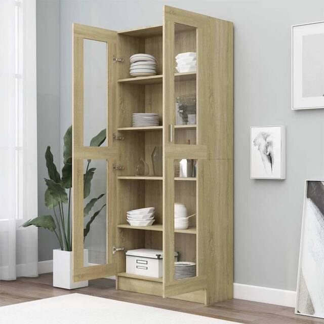 Berkfield Home Vitrine Cabinet Sonoma Oak 82.5x30.5x185.5 cm Engineered Wood in Light Brown - image 1
