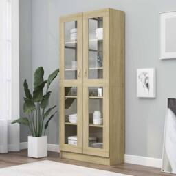 Berkfield Home Vitrine Cabinet Sonoma Oak 82.5x30.5x185.5 cm Engineered Wood in Light Brown - thumbnail 2