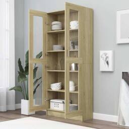 Berkfield Home Vitrine Cabinet Sonoma Oak 82.5x30.5x185.5 cm Engineered Wood in Light Brown - thumbnail 1