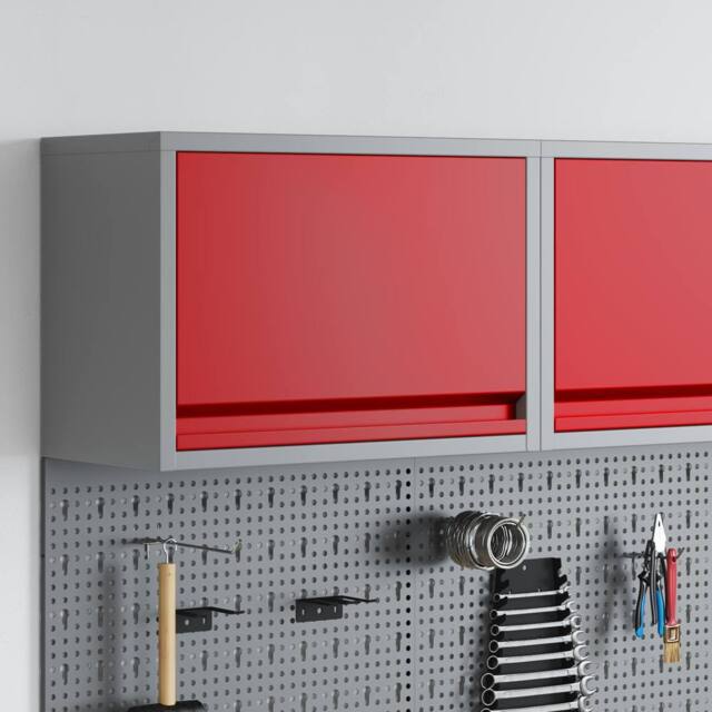 Berkfield Home Wall-Mounted Tool Cabinet with Gas-Lift Door in Red, 50x25x35 cm in Grey - Size: 50 x 25 x 35 cm - image 1