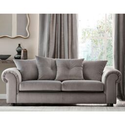 Furnishings For Less UK Derby Fabric Grey 3 Seater Sofa Scatter Back, Scroll Arms - thumbnail 1