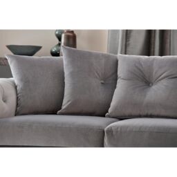 Furnishings For Less UK Derby Fabric Grey 3 Seater Sofa Scatter Back, Scroll Arms - thumbnail 2