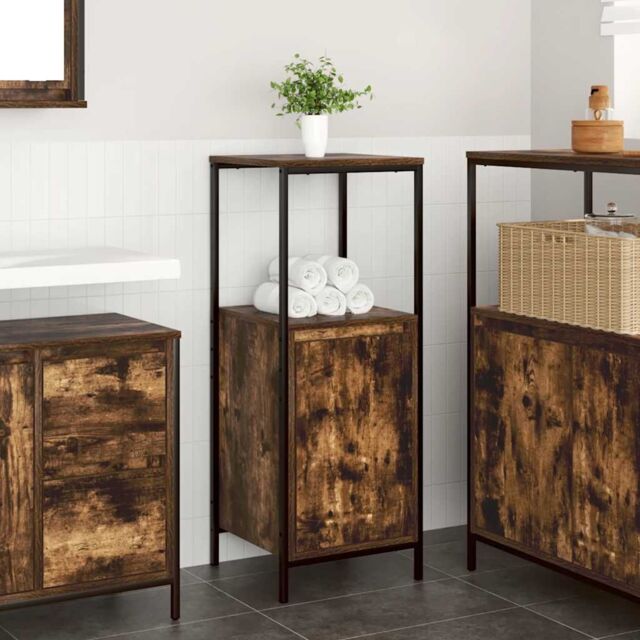 Berkfield Home Bathroom Cabinet with Shelves Smoked Oak 36x35x95 cm in Brown - Size: 36 x 35 x 95 cm - image 1