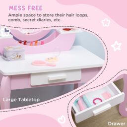 ZONEKIZ Kids Dressing Table with Mirror & Stool, for Ages 3-6 Years - Pink - thumbnail 6