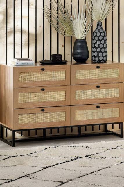 Julian Bowen Padstow Rattan 6 Drawer Wide Chest in Light Oak - image 1