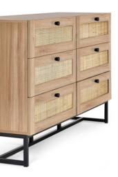 Julian Bowen Padstow Rattan 6 Drawer Wide Chest in Light Oak - thumbnail 6