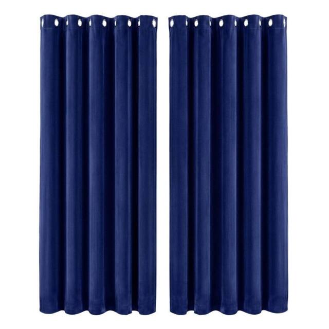 VOGREX Blue Velvet Thick Thermal Blackout Eyelet Curtains - image 1