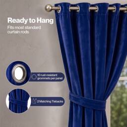 VOGREX Blue Velvet Thick Thermal Blackout Eyelet Curtains - thumbnail 5