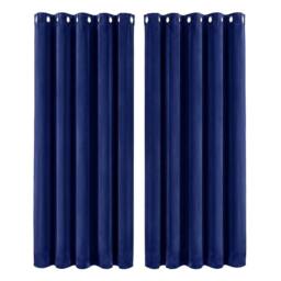 VOGREX Blue Velvet Thick Thermal Blackout Eyelet Curtains - thumbnail 1