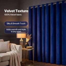 VOGREX Blue Velvet Thick Thermal Blackout Eyelet Curtains - thumbnail 6