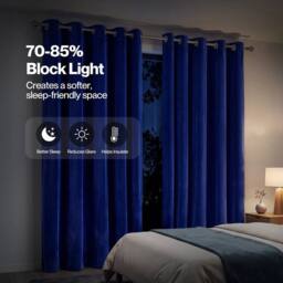 VOGREX Blue Velvet Thick Thermal Blackout Eyelet Curtains - thumbnail 3