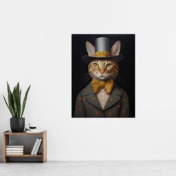 "Artery8 Wall Art Print Mr Buttons Oil Painting Tan Grey Cream Elegant Cat Portrait with Bow Tie & Top Hat Poster - Size: W18"" x H24""" - thumbnail 4